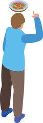 Poster - Man is pointing upwards at a plate of food, making a decision about his order