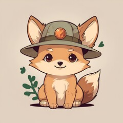 Wall Mural - Cute Fox Wearing a Hat Illustration