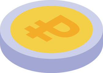 Poster - This vector illustration features a golden russian ruble coin rotating, symbolizing financial transactions and currency exchange