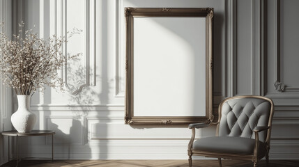 Mockup Frame in Parisian Flat Interior, 3D Render