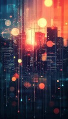 Aufkleber - Abstract geometric technology background with blurred cityscape for digital business innovation