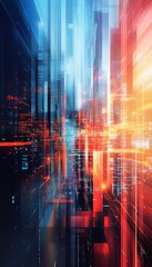 Aufkleber - Abstract technology background with blurred cityscape and geometric shapes in vibrant colors