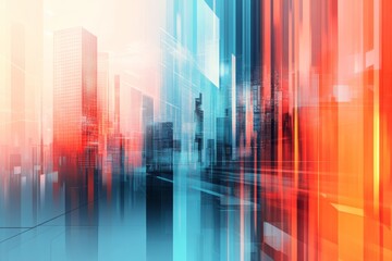 Aufkleber - Abstract technology background with blurred cityscape and vibrant geometric shapes in colors.