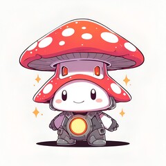 Poster - Cute Mushroom Robot Illustration