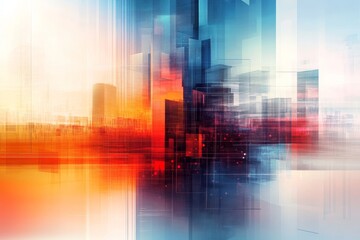 Aufkleber - Abstract technology background featuring geometric shapes and blurred cityscape for text placement