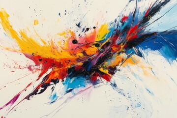 Poster - Dynamic abstract expressionist artwork with vivid colors and chaotic brushwork on a white canvas
