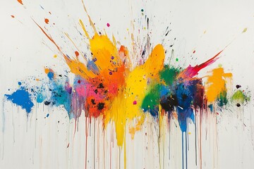 Poster - Vibrant abstract expressionism  a dynamic explosion of colorful splashes on a white canvas