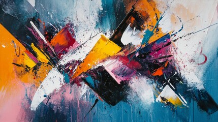 Poster - Dynamic abstract expressionist artwork featuring chaotic color splashes and geometric shapes