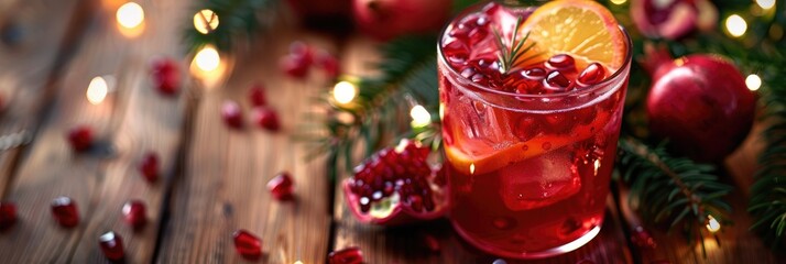 Canvas Print - Citrus and Pomegranate Cocktail Highlighting Intricate Details of Festive Beverages