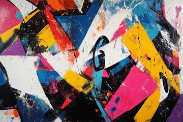 Poster - Dynamic abstract expressionism  chaotic color splashes and geometric forms in energetic composition