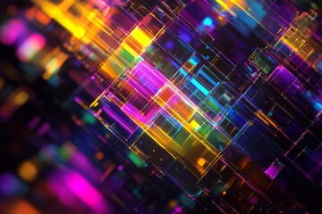 Aufkleber - Intricate abstract digital design featuring colorful shapes and depth effects on a dark background