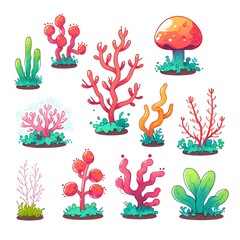 Poster - Collection of Cartoon Plants and Mushroom