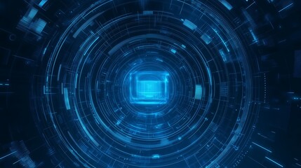 Poster - futuristic abstract technology background with glowing blue circular patterns and digital elements i
