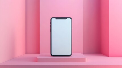 Poster - Smartphone on a Pink Platform in a Minimalist Room