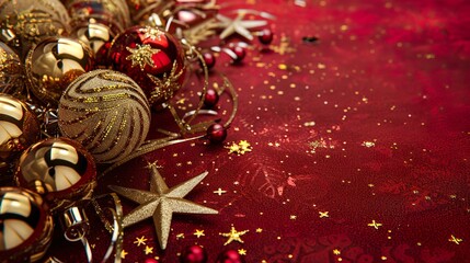 Gold_Christmas_decorations_Red_christmas_background