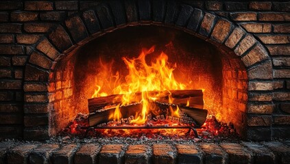 Poster - Cozy Fireplace with Burning Logs