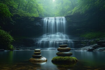 Wall Mural - Zen Waterfall: Serenity in Nature