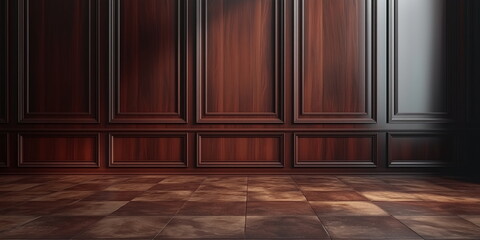 Wall Mural - woodworking wall surface structure design, glossy finish. corner beveled diagonal edge routed. hand shaped classy paneled forms. hand edited AI 