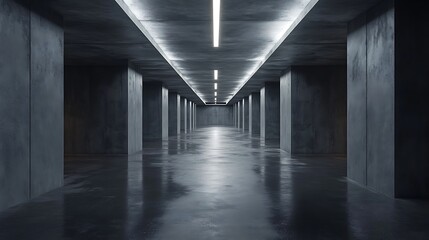 Wall Mural - Concrete Corridor With Fluorescent Lights