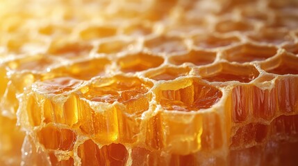 Wall Mural - Close-up of golden honeycomb with honey.