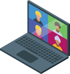 Poster - Modern laptop showing four people having a video call in separate windows