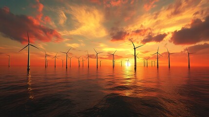 Canvas Print - Wind Turbines Silhouetted Against a Fiery Sunset