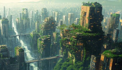 Poster - Stunning anime style digital painting of a futuristic and environmentally sustainable cityscape