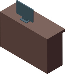 Poster - Isometric style illustration of a reception desk with a computer monitor