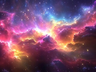 Wall Mural - Cosmic Nebula - Abstract Background with Colorful Glowing Clouds and Stars