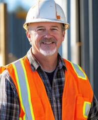 Construction Worker in Hard Hat and Safety Vest