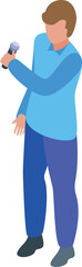 Poster - Young man holding microphone speaking isometric icon