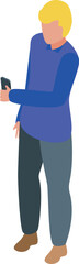 Poster - Young man is holding a smartphone in one hand while standing