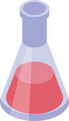 Poster - Chemistry laboratory glassware with red liquid isometric icon, laboratory glassware containing chemical liquid