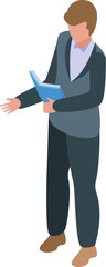 Poster - Businessman holding book and gesturing isometric illustration