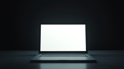Poster - Open Laptop with Bright White Screen in a Dark Room