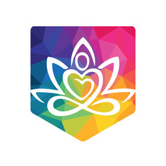 Yoga lotus pose vector logo design. Yoga love stylized vector icon.