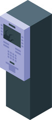 Poster - Isometric view of a broken atm machine with a cracked screen, evoking security concerns