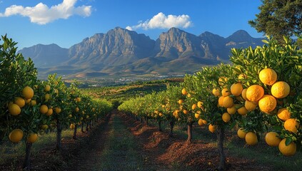 Poster - Orange Grove with Mountain View