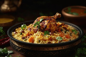 Wall Mural - Biryani rice, indian meal, chicken, 3d rendering