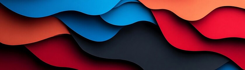 Wall Mural - Abstract Wavy Paper Background with Blue, Red, Orange and Black Colors