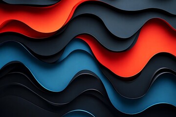 Wall Mural - Abstract Background with Wavy Layers of Black, Red, and Blue