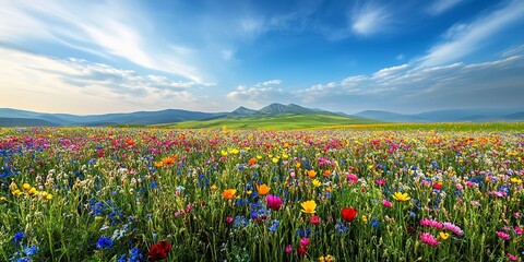 Sticker - Field of colorful wildflowers The fields are in full bloom. It represents brightness. and vitality