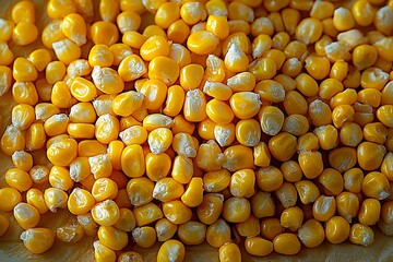 Close-up of fresh yellow corn kernels, vibrant food background