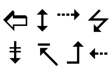 Poster - Arrow icons. Directional symbols. Black vector graphics. Simple navigation elements.