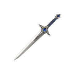 Intricately designed silver sword with blue gemstones and sharp, elegant blade