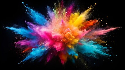 Wall Mural - Vibrant powder explosions captured in frozen motion on a dark backdrop