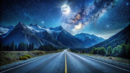 Wall Mural - Scenic mountain road at night with illuminated lights