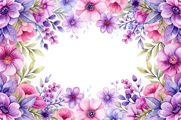 Wall Mural - Symmetrical watercolor floral background with violet and pink hues