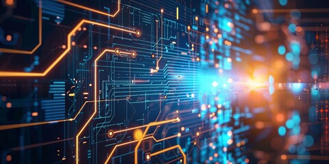 Poster - Abstract background of machine learning algorithms processing data with digital technology concept