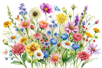 watercolor wildflowers clipart with summer colors